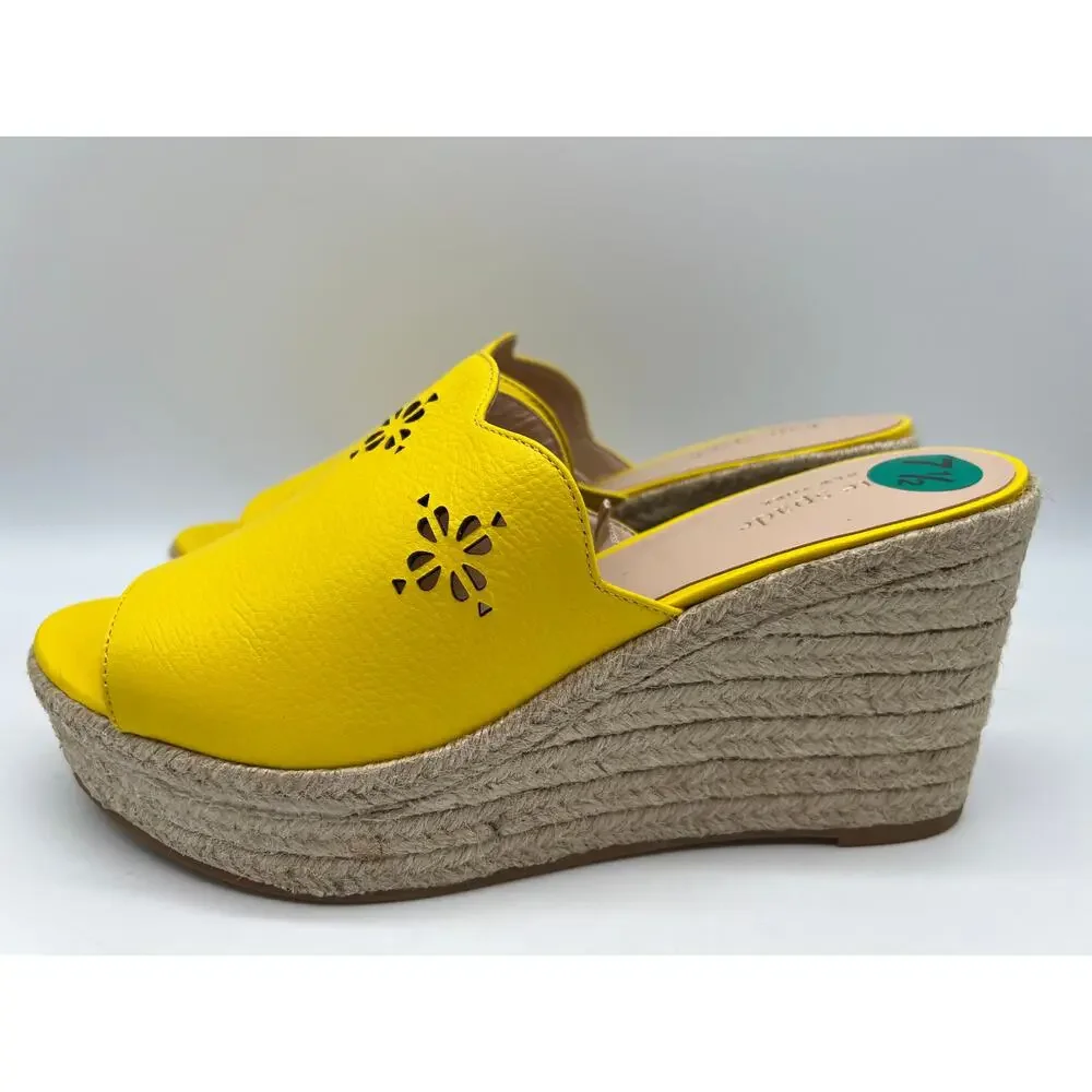 Kate Spade Tenley Espadrille Wedge Mule Sandal Yellow Leather S8311001 Size 7.5